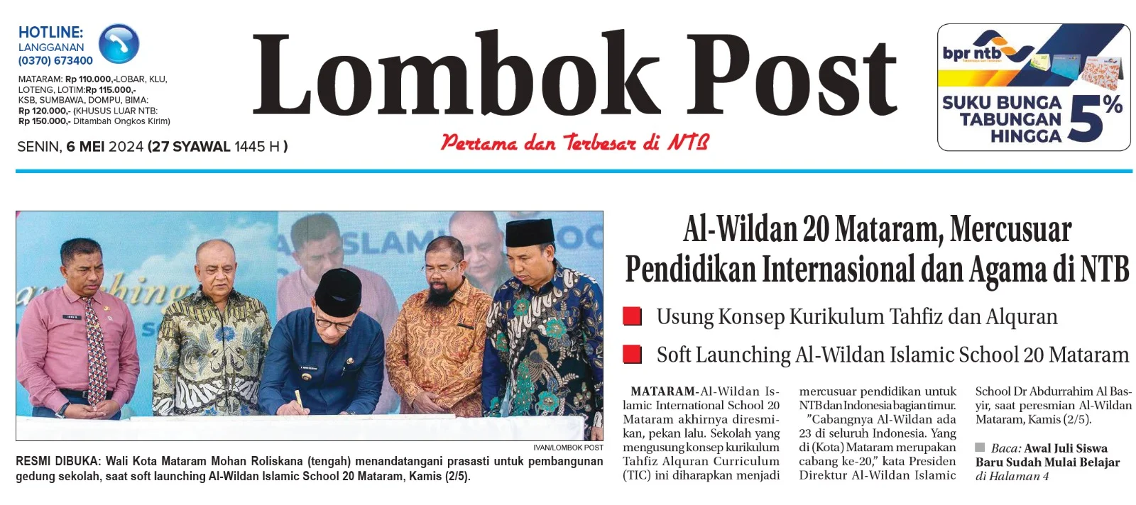 Soft Launching Al-Wildan Islamic School 20 Mataram